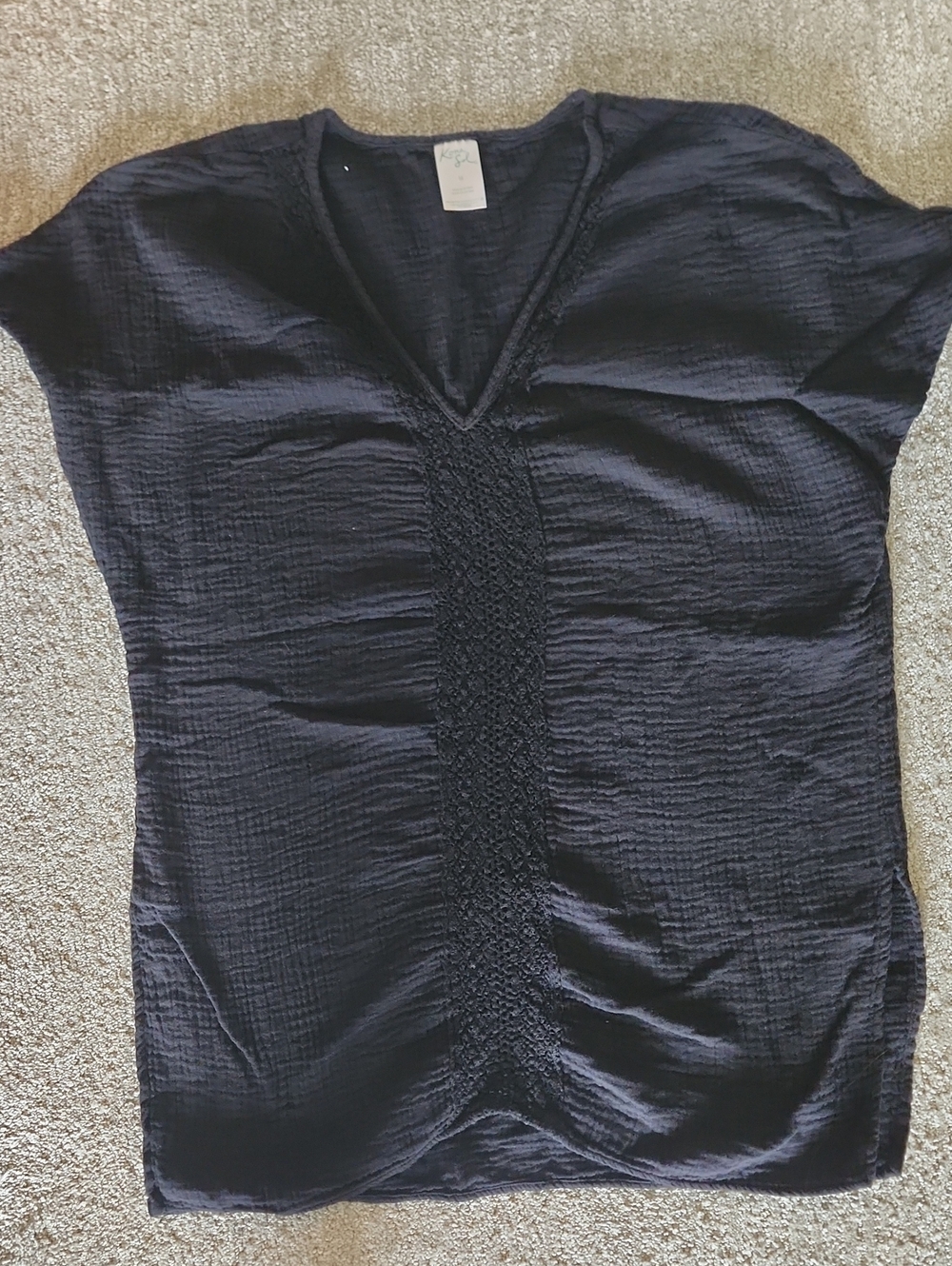 Kona Sol Black V-Neck Crochet-Panel Tunic Top/ Bathing Suit Cover Up